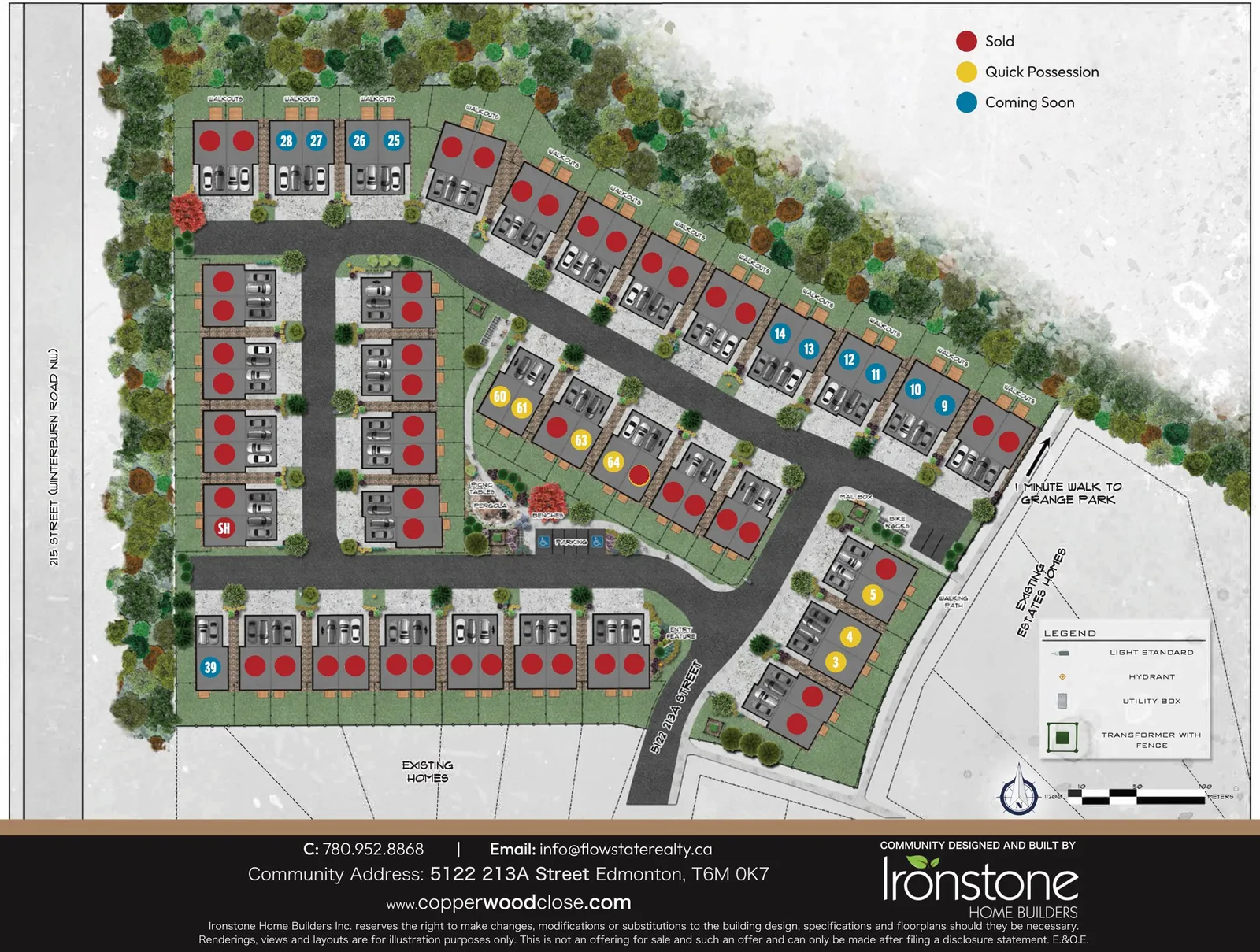 Ironstone Home Builders site map showing sold, quick-possession and coming-soon lots